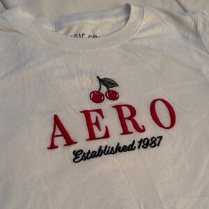 Aeropostale White Tee with Red AERO and Cherry Design